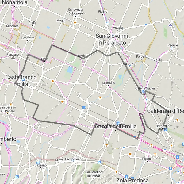 Mapa miniatúra "Road cyklistická trasa Bargellino - Castelfranco Emilia" cyklistická inšpirácia v Emilia-Romagna, Italy. Vygenerované cyklistickým plánovačom trás Tarmacs.app