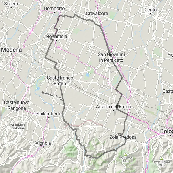 Miniaturní mapa "Kulturní okruh kolem Monte Avezzano" inspirace pro cyklisty v oblasti Emilia-Romagna, Italy. Vytvořeno pomocí plánovače tras Tarmacs.app