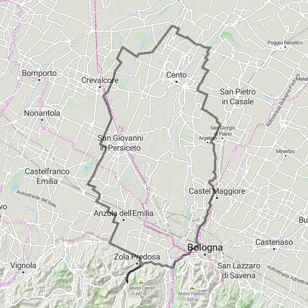 Mapa miniatúra "Jazda na cestnom bicykli" cyklistická inšpirácia v Emilia-Romagna, Italy. Vygenerované cyklistickým plánovačom trás Tarmacs.app