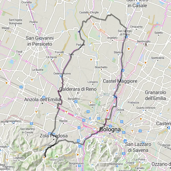 Mapa miniatúra "Charmantné cyklistické okruhy v blízkosti Calderina" cyklistická inšpirácia v Emilia-Romagna, Italy. Vygenerované cyklistickým plánovačom trás Tarmacs.app