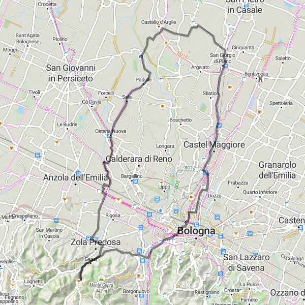 Miniatuurkaart van de fietsinspiratie "Ontspannen fietstocht door het platteland" in Emilia-Romagna, Italy. Gemaakt door de Tarmacs.app fietsrouteplanner