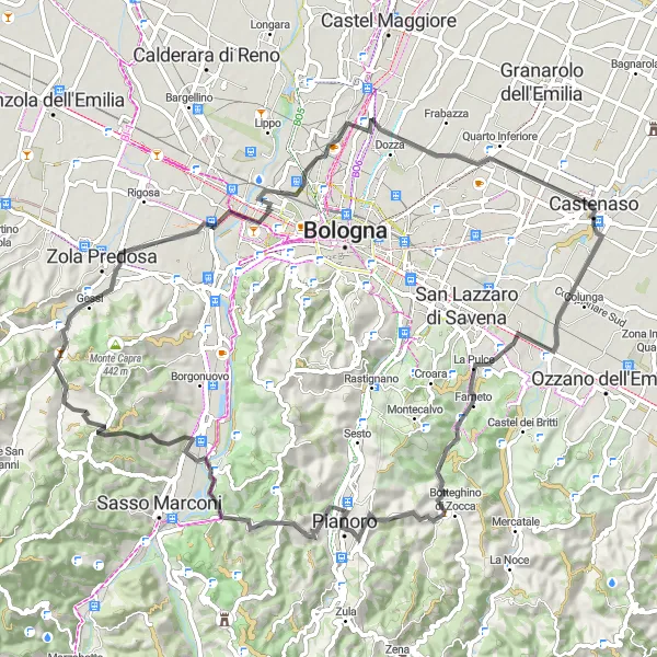 Miniatura della mappa di ispirazione al ciclismo "Giro in bicicletta verso Monte Malgotto" nella regione di Emilia-Romagna, Italy. Generata da Tarmacs.app, pianificatore di rotte ciclistiche