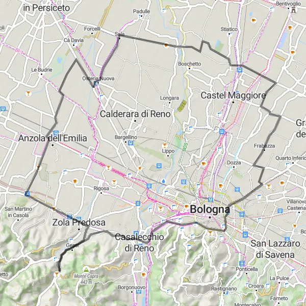 Miniatura della mappa di ispirazione al ciclismo "Itinerario ciclistico da Calderino a Monte Malgotto e Villa Terracini" nella regione di Emilia-Romagna, Italy. Generata da Tarmacs.app, pianificatore di rotte ciclistiche