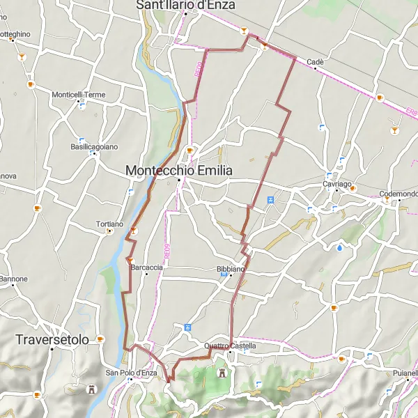 Mapa miniatúra "Gravelová trasa okolo Calerna a Monte Zagno" cyklistická inšpirácia v Emilia-Romagna, Italy. Vygenerované cyklistickým plánovačom trás Tarmacs.app