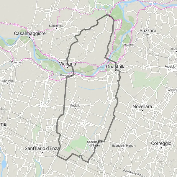 Mapa miniatúra "Okruh cez Olmo a Gaidu" cyklistická inšpirácia v Emilia-Romagna, Italy. Vygenerované cyklistickým plánovačom trás Tarmacs.app