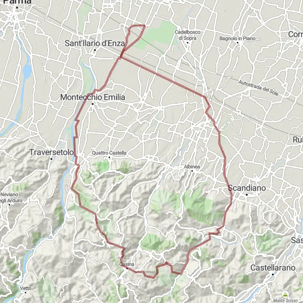 Miniature de la carte de l'inspiration cycliste "Aventure épique sur les chemins de gravel d'Emilia-Romagna" dans la Emilia-Romagna, Italy. Générée par le planificateur d'itinéraire cycliste Tarmacs.app