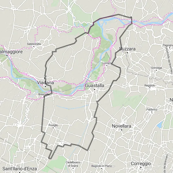 Karttaminiaatyyri "Rantareitti Emilia-Romagnan maaseudulla" pyöräilyinspiraatiosta alueella Emilia-Romagna, Italy. Luotu Tarmacs.app pyöräilyreittisuunnittelijalla