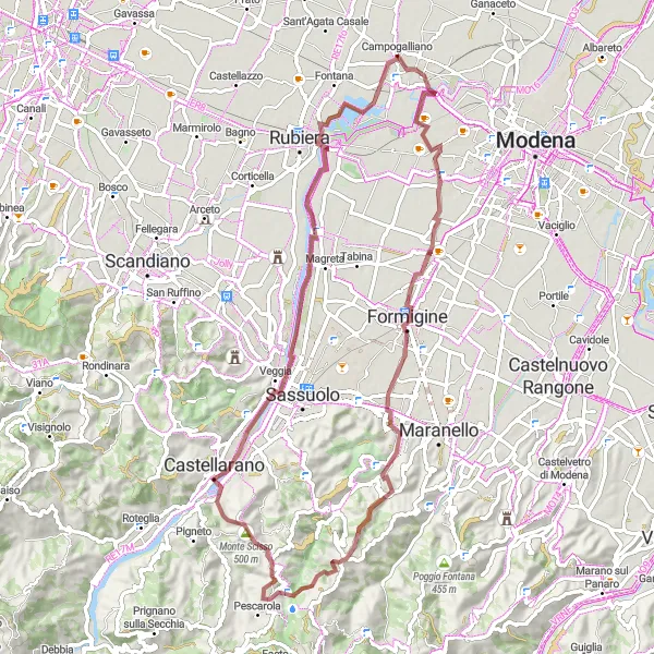 Miniatuurkaart van de fietsinspiratie "Bergachtige fietstocht door Emilia-Romagna" in Emilia-Romagna, Italy. Gemaakt door de Tarmacs.app fietsrouteplanner