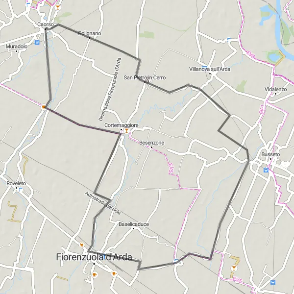 Map miniature of "The Cultural Trail" cycling inspiration in Emilia-Romagna, Italy. Generated by Tarmacs.app cycling route planner