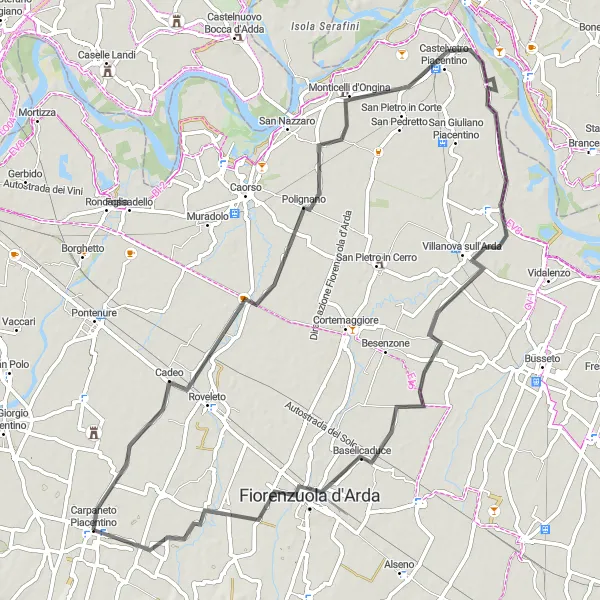 Map miniature of "Historical Road Tour" cycling inspiration in Emilia-Romagna, Italy. Generated by Tarmacs.app cycling route planner