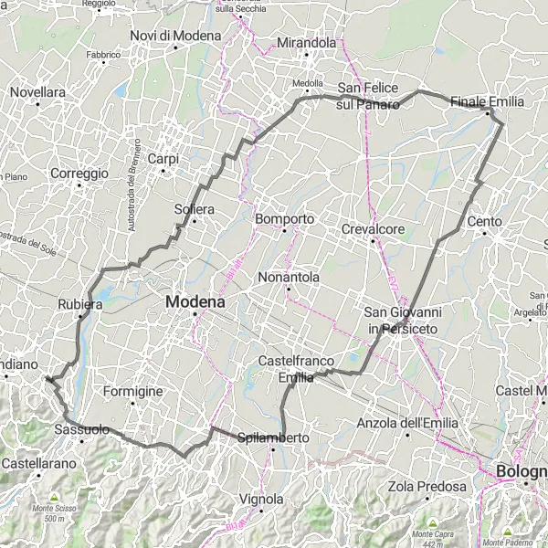 Map miniature of "Casalgrande to Veggia Loop" cycling inspiration in Emilia-Romagna, Italy. Generated by Tarmacs.app cycling route planner
