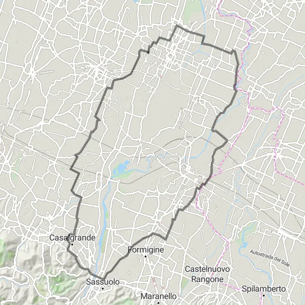 Zemljevid v pomanjšavi "Po cestnih poteh do Gazzate" kolesarske inspiracije v Emilia-Romagna, Italy. Generirano z načrtovalcem kolesarskih poti Tarmacs.app