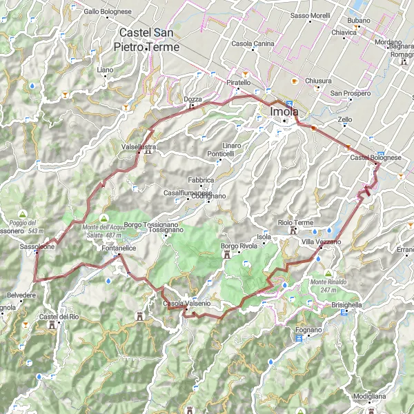 Miniatuurkaart van de fietsinspiratie "Avontuurlijk fietsen rond Castel Bolognese" in Emilia-Romagna, Italy. Gemaakt door de Tarmacs.app fietsrouteplanner