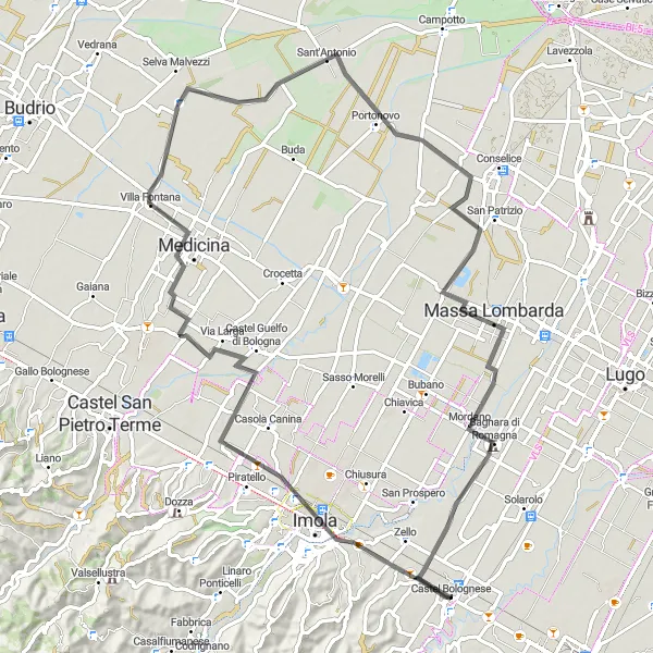 Map miniature of "Imola Loop" cycling inspiration in Emilia-Romagna, Italy. Generated by Tarmacs.app cycling route planner