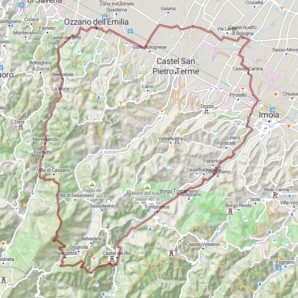 Karten-Miniaturansicht der Radinspiration "Abenteuerliche Schotterroute durch Monte La Fine und Piancaldoli" in Emilia-Romagna, Italy. Erstellt vom Tarmacs.app-Routenplaner für Radtouren