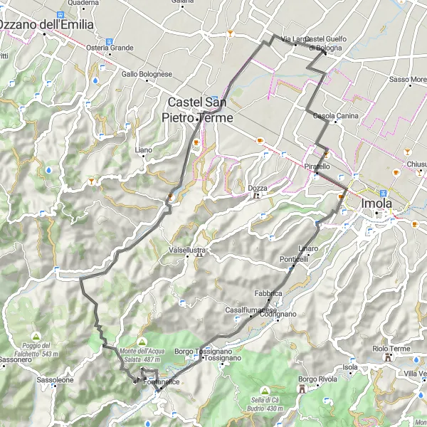 Miniatuurkaart van de fietsinspiratie "Piratello en Monte Vanedola" in Emilia-Romagna, Italy. Gemaakt door de Tarmacs.app fietsrouteplanner