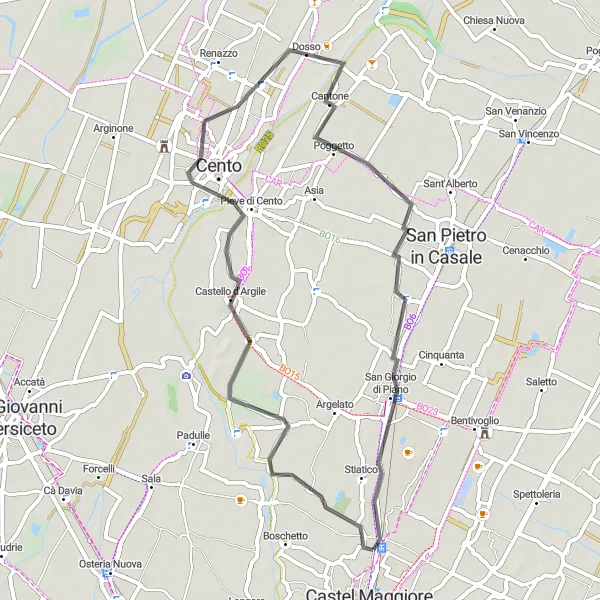 Mapa miniatúra "Cyklotrasa smerom na Malacappa" cyklistická inšpirácia v Emilia-Romagna, Italy. Vygenerované cyklistickým plánovačom trás Tarmacs.app