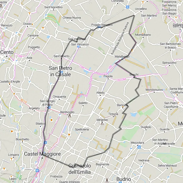 Kartminiatyr av "Landsbylivet Road Cycling Tur" sykkelinspirasjon i Emilia-Romagna, Italy. Generert av Tarmacs.app sykkelrutoplanlegger