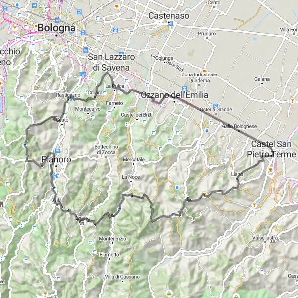 Miniatua del mapa de inspiración ciclista "Ruta de Montaña Samorrè" en Emilia-Romagna, Italy. Generado por Tarmacs.app planificador de rutas ciclistas