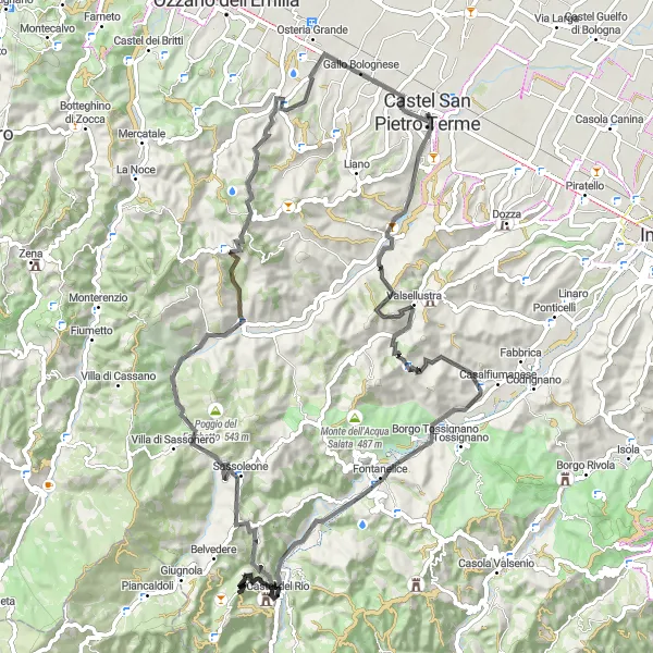 Miniatura mapy "Trasa szosowa z dystansem 87 km" - trasy rowerowej w Emilia-Romagna, Italy. Wygenerowane przez planer tras rowerowych Tarmacs.app