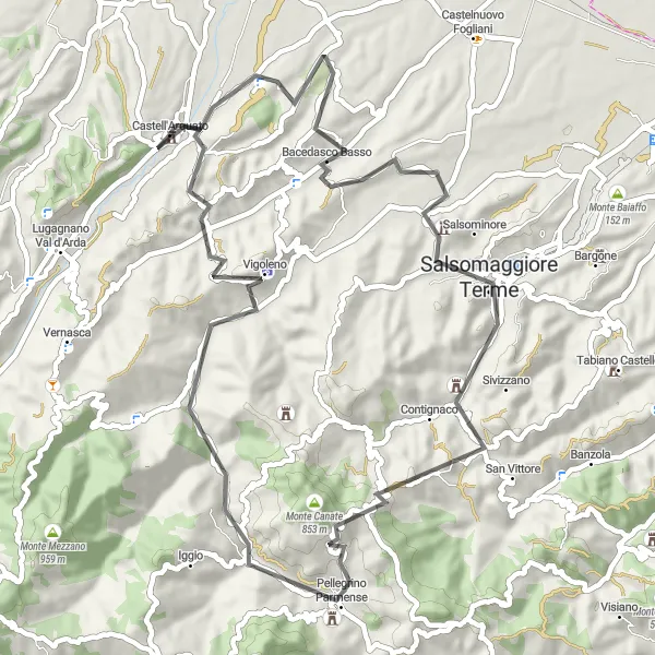 Miniatuurkaart van de fietsinspiratie "Culturele Fietsverkenning" in Emilia-Romagna, Italy. Gemaakt door de Tarmacs.app fietsrouteplanner