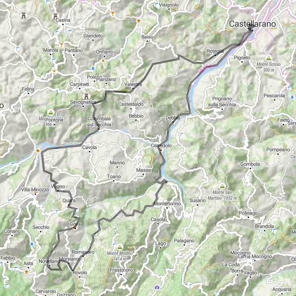 Map miniature of "Santa Caterina and Romanoro Adventure" cycling inspiration in Emilia-Romagna, Italy. Generated by Tarmacs.app cycling route planner