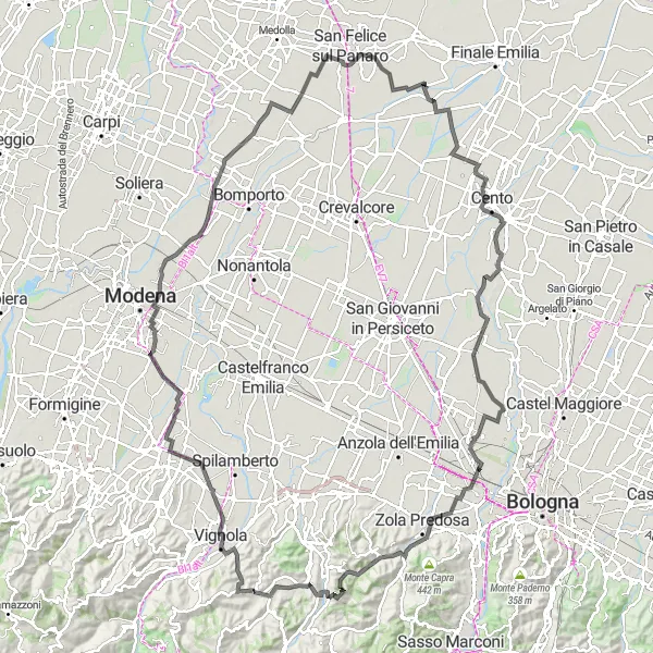 Kartminiatyr av "Kastelletto til Monte Caverna Rundtur" sykkelinspirasjon i Emilia-Romagna, Italy. Generert av Tarmacs.app sykkelrutoplanlegger