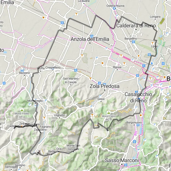 Map miniature of "Castelletto - Monte Specchio" cycling inspiration in Emilia-Romagna, Italy. Generated by Tarmacs.app cycling route planner