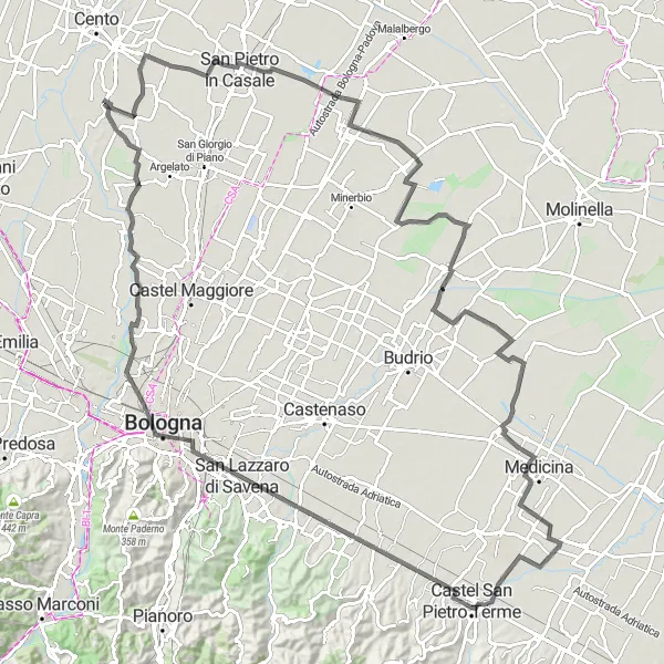 Karten-Miniaturansicht der Radinspiration "Rund um Castello d'Argile" in Emilia-Romagna, Italy. Erstellt vom Tarmacs.app-Routenplaner für Radtouren