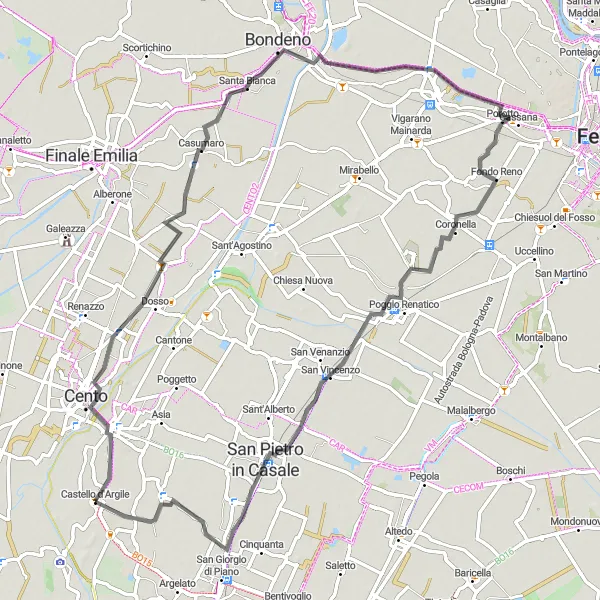 Miniature de la carte de l'inspiration cycliste "Boucle du Château d'Argile" dans la Emilia-Romagna, Italy. Générée par le planificateur d'itinéraire cycliste Tarmacs.app