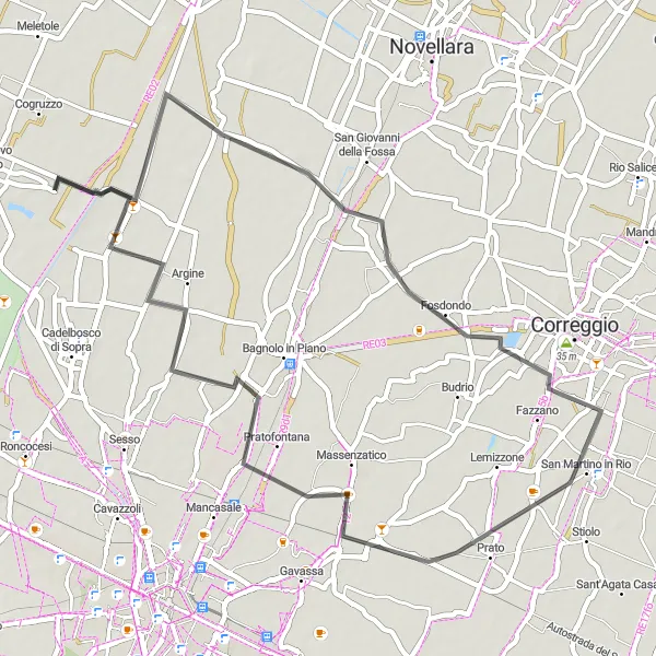 Miniaturní mapa "Cyklistický okruh Santa Maria della Fossa" inspirace pro cyklisty v oblasti Emilia-Romagna, Italy. Vytvořeno pomocí plánovače tras Tarmacs.app