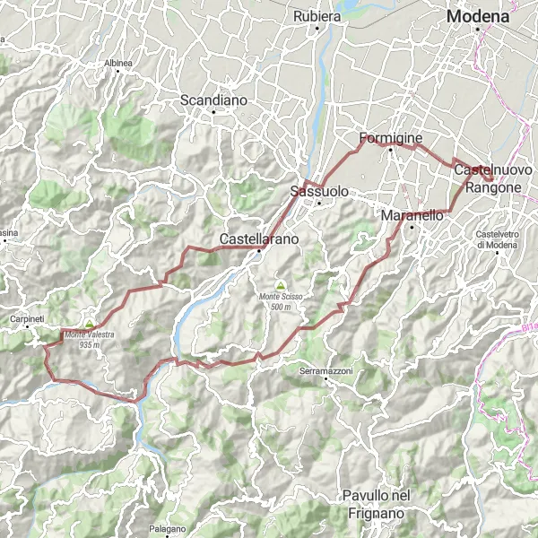 Miniaturní mapa "Gravel Route: Maranello - Monte Tagliato Loop" inspirace pro cyklisty v oblasti Emilia-Romagna, Italy. Vytvořeno pomocí plánovače tras Tarmacs.app