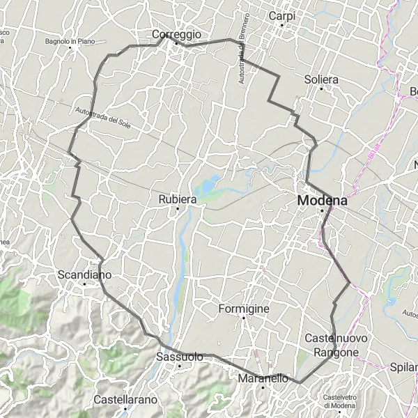 Map miniature of "Countryside Escape" cycling inspiration in Emilia-Romagna, Italy. Generated by Tarmacs.app cycling route planner