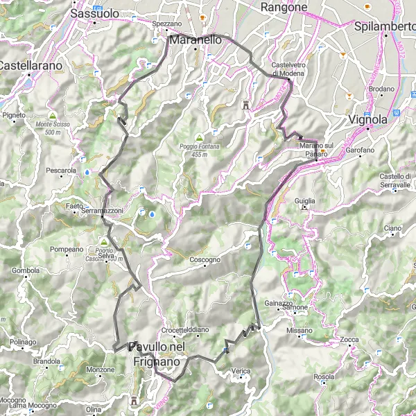 Zemljevid v pomanjšavi "Uživajte v kolesarjenju v pokrajini Emilia-Romagna" kolesarske inspiracije v Emilia-Romagna, Italy. Generirano z načrtovalcem kolesarskih poti Tarmacs.app