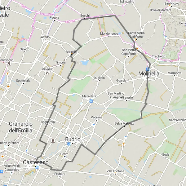 Zemljevid v pomanjšavi "Pitoreskna cestna pot skozi Emilia-Romagno" kolesarske inspiracije v Emilia-Romagna, Italy. Generirano z načrtovalcem kolesarskih poti Tarmacs.app