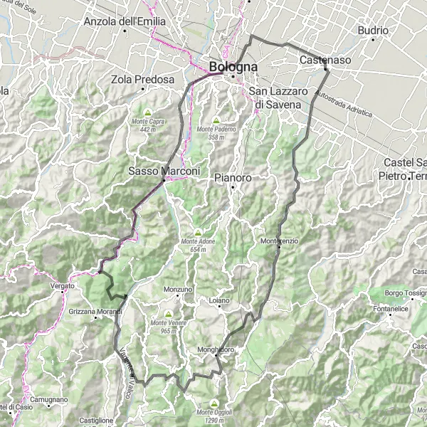 Miniatura della mappa di ispirazione al ciclismo "In sella lungo Monte Armato e Casalecchio di Reno" nella regione di Emilia-Romagna, Italy. Generata da Tarmacs.app, pianificatore di rotte ciclistiche