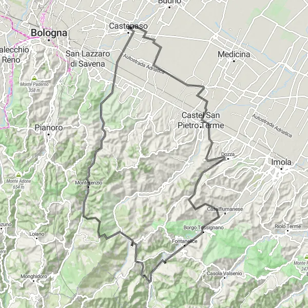 Miniatua del mapa de inspiración ciclista "Ruta en carretera desde Castenaso" en Emilia-Romagna, Italy. Generado por Tarmacs.app planificador de rutas ciclistas