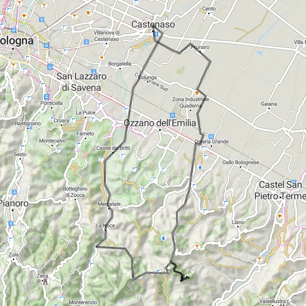 Miniatuurkaart van de fietsinspiratie "Weg naar Monte Cerere" in Emilia-Romagna, Italy. Gemaakt door de Tarmacs.app fietsrouteplanner