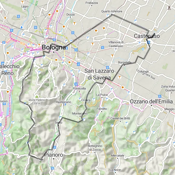 Miniatura della mappa di ispirazione al ciclismo "Avventura Montagnosa tra Modena e Bologna" nella regione di Emilia-Romagna, Italy. Generata da Tarmacs.app, pianificatore di rotte ciclistiche