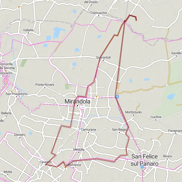 Miniatura mapy "Trasa przez Quarantoli i San Biagio" - trasy rowerowej w Emilia-Romagna, Italy. Wygenerowane przez planer tras rowerowych Tarmacs.app