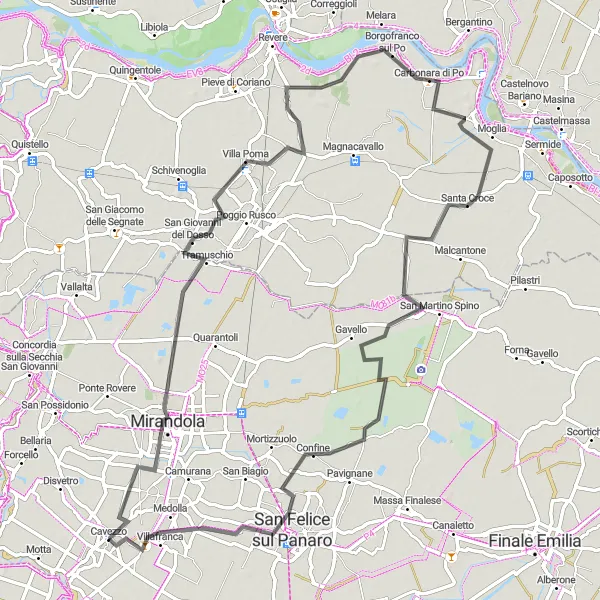 Miniatura mapy "Trasa rowerowa Mirandola - San Felice sul Panaro" - trasy rowerowej w Emilia-Romagna, Italy. Wygenerowane przez planer tras rowerowych Tarmacs.app