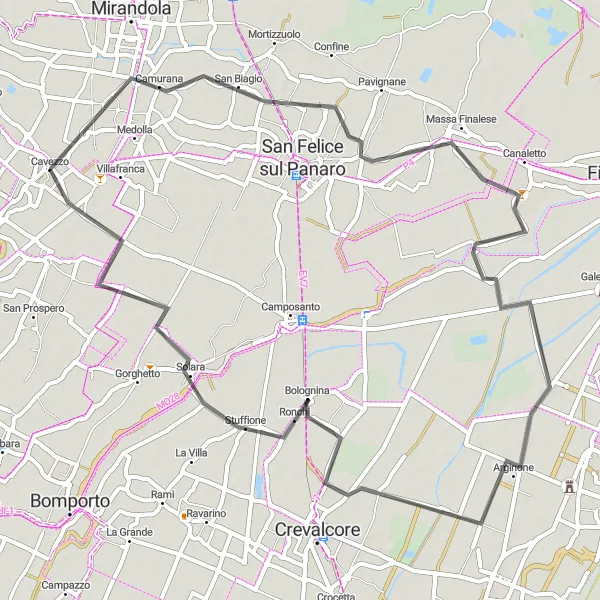 Miniatura mapy "Trasa do San Giacomo Roncole i Staggia Modenese" - trasy rowerowej w Emilia-Romagna, Italy. Wygenerowane przez planer tras rowerowych Tarmacs.app