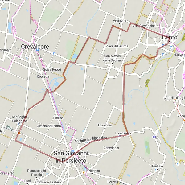 Kartminiatyr av "Kort grusväg från Cento till Sant'Agata Bolognese" cykelinspiration i Emilia-Romagna, Italy. Genererad av Tarmacs.app cykelruttplanerare