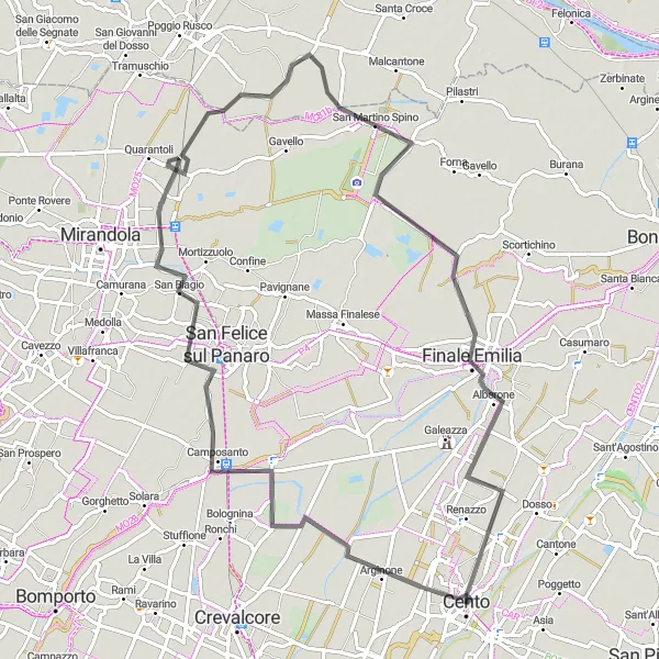Kartminiatyr av "Vägtur till Finale Emilia" cykelinspiration i Emilia-Romagna, Italy. Genererad av Tarmacs.app cykelruttplanerare