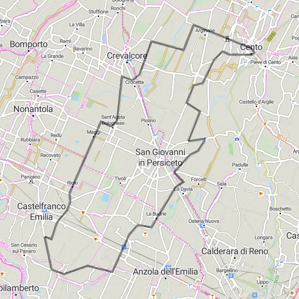 Miniatura mapy "Trasa Szosowa do Sant'Agata Bolognese" - trasy rowerowej w Emilia-Romagna, Italy. Wygenerowane przez planer tras rowerowych Tarmacs.app