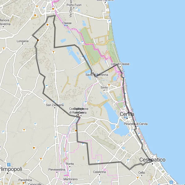 Miniatua del mapa de inspiración ciclista "Ruta costera desde Cesenatico a Cervia" en Emilia-Romagna, Italy. Generado por Tarmacs.app planificador de rutas ciclistas