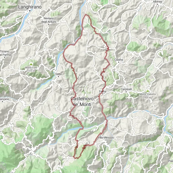Kartminiatyr av "Gruset sykkelrute til Monte Pulce og Monte Fiore" sykkelinspirasjon i Emilia-Romagna, Italy. Generert av Tarmacs.app sykkelrutoplanlegger