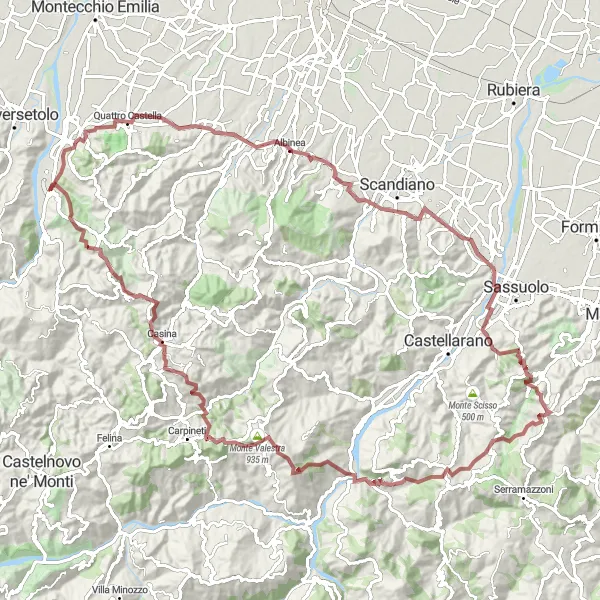 Mapa miniatúra "Gravelová trasa Tre Croci" cyklistická inšpirácia v Emilia-Romagna, Italy. Vygenerované cyklistickým plánovačom trás Tarmacs.app