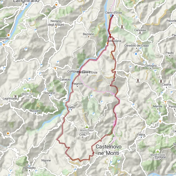 Miniatura della mappa di ispirazione al ciclismo "Esplorazione dei Monti Cavaliere e Pelengo" nella regione di Emilia-Romagna, Italy. Generata da Tarmacs.app, pianificatore di rotte ciclistiche