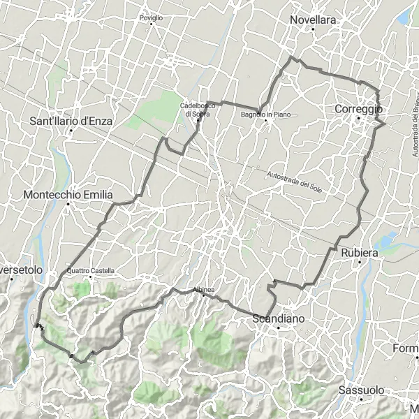 Miniatuurkaart van de fietsinspiratie "Fietsroute door Emilia-Romagna" in Emilia-Romagna, Italy. Gemaakt door de Tarmacs.app fietsrouteplanner